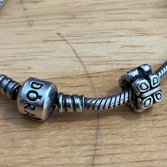 PANDORA VINTAGE SIGNED CHARM BRACELET, hinged beads, heart charm, MURANO glass - Picture 6 of 8